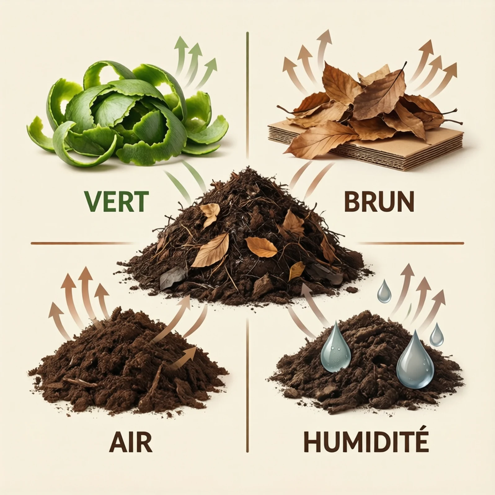 Schéma des quatre éléments d'un compost équilibré